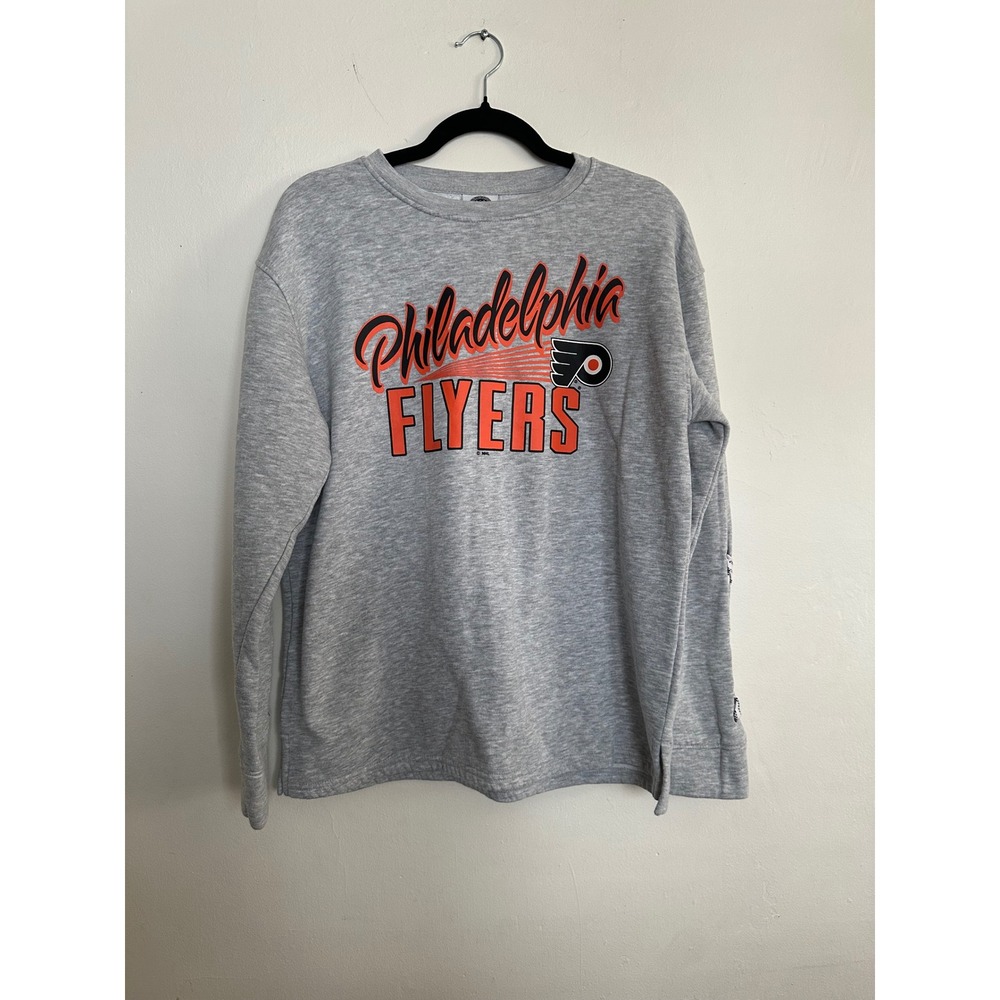NHL Philadelphia Flyers Sweatshirt Heather Gray Lace Up Sleeve Women Medium 8/10